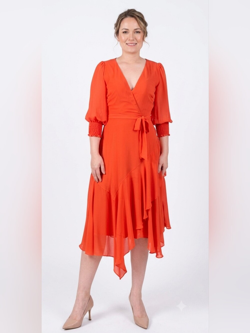NY Collection Chiffon Dress Orange Petite Small
